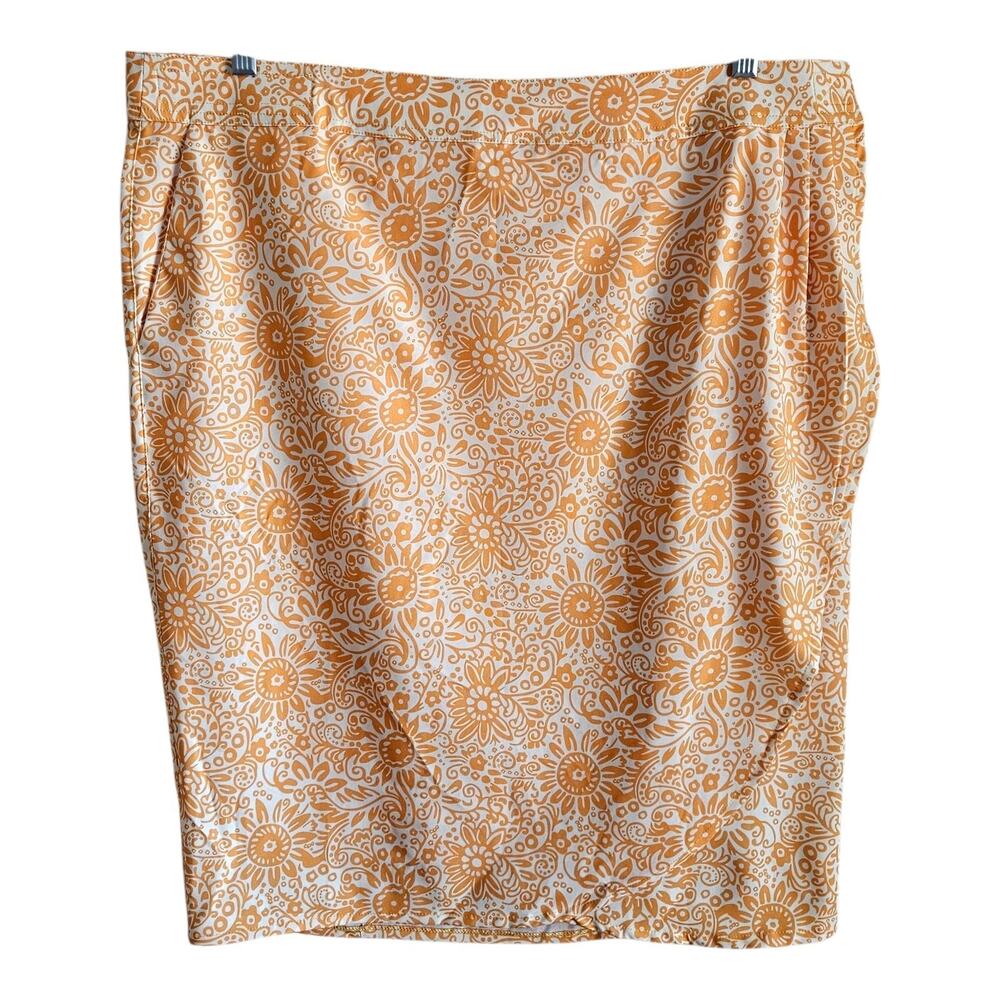 RIP SKIRT Women Plus XXL 2X Wrap Skirt Yellow Orange Hook & Loop Hawaiian Floral